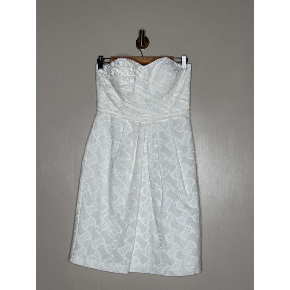 White Strapless Cotton Jacquard Fit & Flare Dress Size 4 Bridal